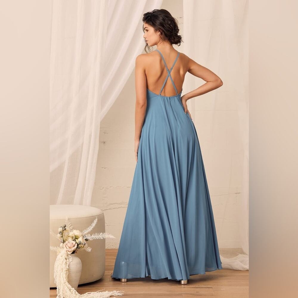 LULUS Mythical Kind of Love Dusty Blue Maxi Dress Size XS NWT - Picture 9 of 9